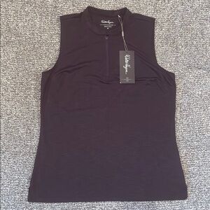 Walter Hagen Sleeveless Mock Neck Half-Zip Tank Top in Plum